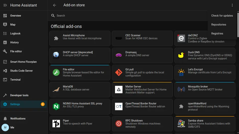 Add-on Store menu
