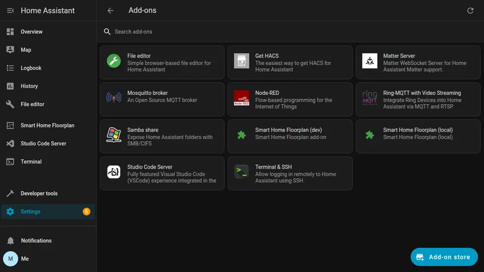 Add-ons screen