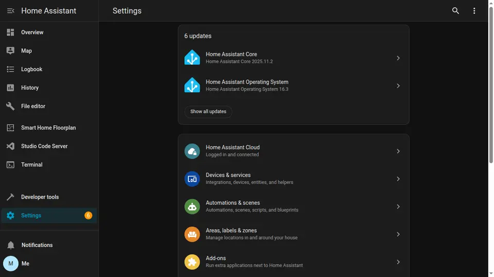 Settings and Add-ons menu